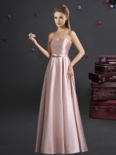 Luxury Elastic Woven Satin Sleeveless Floor Length Damas Dress and Bowknot