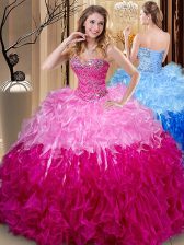 On Sale Multi-color Ball Gowns Organza Sweetheart Sleeveless Beading and Ruffles Floor Length Lace Up Quinceanera Dress
