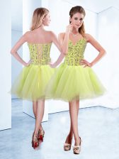 Fabulous Yellow Green Lace Up Sweetheart Beading Dress for Prom Organza Sleeveless
