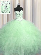 Fashionable Visible Boning Sleeveless Beading and Appliques and Ruffles Lace Up Sweet 16 Dresses
