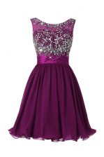 Pretty Scoop Chiffon Sleeveless Knee Length Evening Dress and Beading and Sashes ribbons