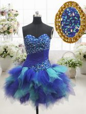 Sumptuous Sleeveless Tulle Mini Length Lace Up in Multi-color with Beading