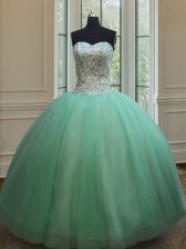 Top Selling Apple Green Sleeveless Beading Floor Length Quinceanera Gowns