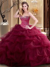On Sale Ball Gowns Quinceanera Gowns Burgundy Sweetheart Tulle Sleeveless Floor Length Lace Up