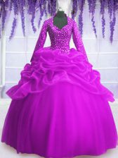 Extravagant V-neck Long Sleeves Organza Quinceanera Gowns Sequins and Pick Ups Zipper