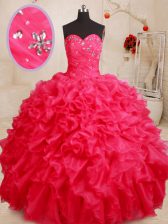  Floor Length Ball Gowns Sleeveless Coral Red 15 Quinceanera Dress Lace Up