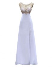 Inexpensive Floor Length White Prom Gown Scoop Sleeveless Backless