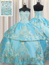 Smart Sleeveless Taffeta Floor Length Lace Up Sweet 16 Dress in Aqua Blue with Beading and Embroidery