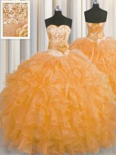  Handcrafted Flower Sleeveless Beading and Ruffles and Hand Made Flower Lace Up Ball Gown Prom Dress
