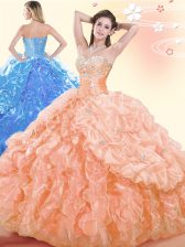  Sleeveless Beading and Ruffles and Pick Ups Lace Up Quince Ball Gowns