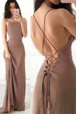 Ideal Sleeveless Sweep Train Criss Cross With Train Ruching Prom Evening Gown