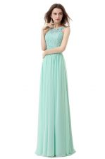  Apple Green Empire Scoop Sleeveless Chiffon and Tulle Floor Length Zipper Ruffles Prom Dress