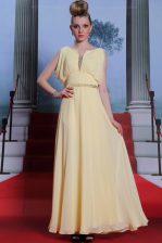 Colorful Scoop Light Yellow Sleeveless Chiffon Side Zipper Prom Gown for Prom and Party