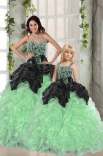 Custom Designed Apple Green Sweetheart Neckline Beading and Ruffles Quince Ball Gowns Sleeveless Lace Up