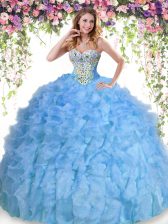 Eye-catching Ball Gowns Ball Gown Prom Dress Baby Blue Sweetheart Organza Sleeveless Floor Length Lace Up