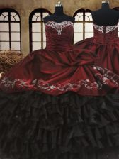 Comfortable Sweetheart Sleeveless Organza and Taffeta Quince Ball Gowns Beading and Embroidery and Ruffled Layers Lace Up
