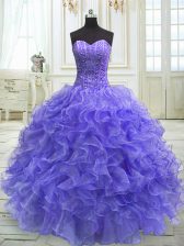 Sophisticated Sweetheart Sleeveless Lace Up Ball Gown Prom Dress Purple Organza