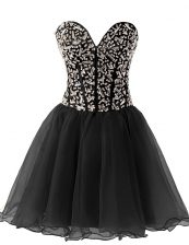 Top Selling Knee Length Black Prom Dresses Sweetheart Sleeveless Lace Up