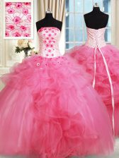 Fashionable Hot Pink Sleeveless Tulle Lace Up Sweet 16 Dress for Military Ball and Sweet 16 and Quinceanera