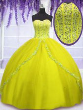 Simple Floor Length Yellow Green 15th Birthday Dress Sweetheart Sleeveless Lace Up