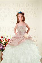 New Style Sleeveless Beading and Ruffled Layers and Hand Made Flower Lace Up Little Girls Pageant Dress Wholesale