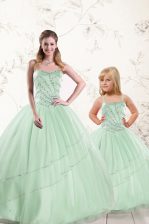 Customized Floor Length Ball Gowns Sleeveless Apple Green Quinceanera Dresses Lace Up
