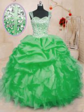 Fancy Lace Up Sweet 16 Quinceanera Dress Beading and Ruffles and Pick Ups Sleeveless Floor Length