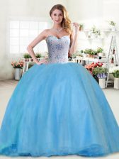  Floor Length Baby Blue Quince Ball Gowns Sweetheart Sleeveless Lace Up