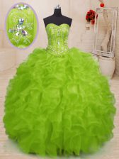  Yellow Green Sweetheart Neckline Beading and Ruffles Quinceanera Dresses Sleeveless Lace Up