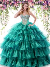  Green Lace Up Sweetheart Beading and Ruffled Layers Quinceanera Dresses Organza Sleeveless