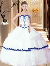  Sleeveless Embroidery and Ruffled Layers Lace Up Quince Ball Gowns
