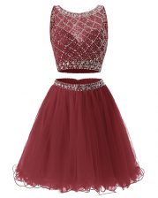 Discount Burgundy Prom and Party with Beading and Belt Sweetheart Sleeveless Side Zipper