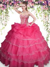 Trendy Beading and Ruffled Layers and Pick Ups Quinceanera Gown Coral Red Lace Up Sleeveless Floor Length
