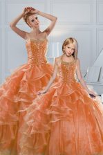 Designer Ruffled Ball Gowns Sleeveless Orange Sweet 16 Quinceanera Dress Lace Up