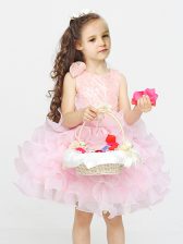  Scoop Sleeveless Organza Toddler Flower Girl Dress Lace and Ruffles Zipper