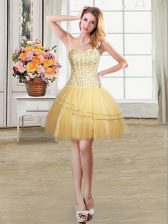  Gold Ball Gowns Sweetheart Sleeveless Tulle Mini Length Lace Up Beading and Sequins Homecoming Dress