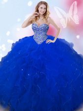  Royal Blue Sleeveless Beading Floor Length 15th Birthday Dress