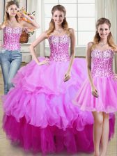  Three Piece Multi-color Organza Lace Up Sweetheart Sleeveless Floor Length Quinceanera Gown Ruffles and Sequins
