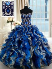 Custom Designed Multi-color Quinceanera Dresses Military Ball and Sweet 16 and Quinceanera with Beading and Ruffles Sweetheart Sleeveless Lace Up