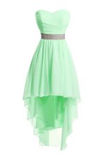  Green Sleeveless High Low Belt Lace Up Prom Party Dress
