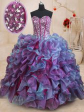  Multi-color Ball Gowns Organza Sweetheart Sleeveless Ruffles and Sequins Floor Length Lace Up Quinceanera Gown