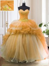 Dynamic Orange Sweetheart Neckline Beading and Ruffled Layers Quince Ball Gowns Sleeveless Lace Up
