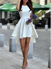 Artistic Pleated Asymmetrical White Evening Dress Scoop Sleeveless Zipper