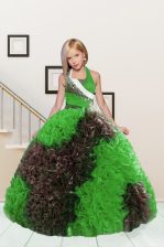  Apple Green and Chocolate Party Dress for Girls Party and Wedding Party with Beading and Ruffles Halter Top Sleeveless Lace Up