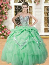 Fine Sleeveless Organza Floor Length Lace Up Sweet 16 Dress in with Beading and Pick Ups