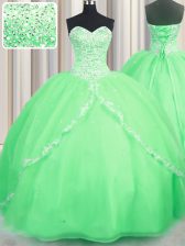 Fantastic Lace Up Quinceanera Gown Beading and Appliques Sleeveless With Brush Train