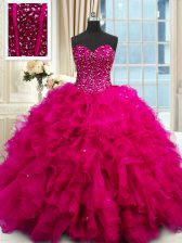  Sleeveless Lace Up Floor Length Beading and Ruffles and Sequins 15th Birthday Dress