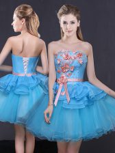  Tulle Strapless Sleeveless Lace Up Hand Made Flower Prom Evening Gown in Blue