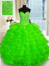 Elegant Sleeveless Lace Up Floor Length Beading and Ruffled Layers Sweet 16 Quinceanera Dress