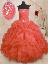 Sumptuous Floor Length Orange Red Ball Gown Prom Dress Strapless Sleeveless Lace Up
